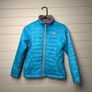 The North Face Girls Perrito Reversible Jacket Blue Grey Fleece Puffer M 10/12